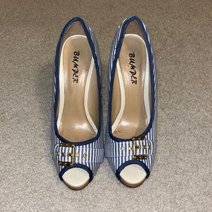 Bumper Blue and White Striped Heels